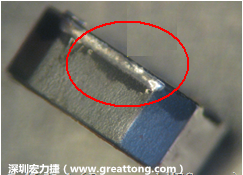 使用錫(Sn)鍍層的電源電感器(Power Inductors)，經(jīng)過(guò)推力測(cè)試后，其焊點(diǎn)還保留在零件的端點(diǎn)上，所以推力比較高。
