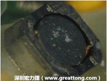 使用銀(Ag)鍍層的電源電感器(Power Inductors)，經(jīng)過(guò)推力測(cè)試后，零件端點(diǎn)上已經(jīng)看不到任何鍍層的痕跡了，所以其耐推力就比較小。