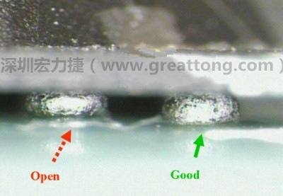 BGA錫球直徑變大，表示焊錫空焊(solder skip)