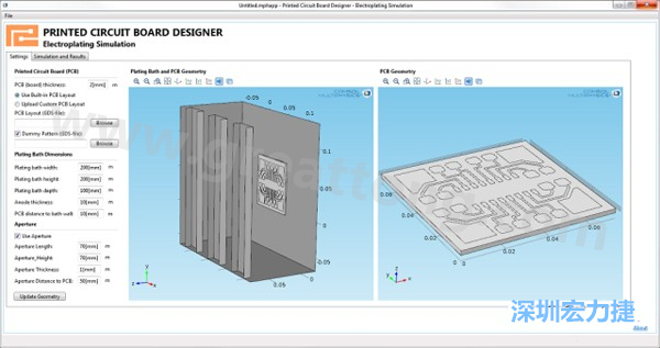 電鍍App允許PCB板設計人員導入不同的設計(包含或不含虛置圖形)，點擊計算，然后就能查看所仿真的厚度均勻性-深圳宏力捷