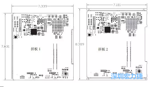 如圖11所示在兩種拼板中PCB單元的邊條位置不同，拼板1中邊條在長邊方向，而拼板2中邊條在短邊方向-深圳宏力捷