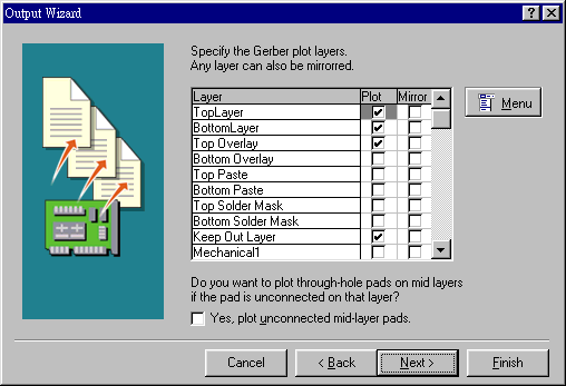 決定Gerber文件要繪制的板層，依據(jù)實際狀況勾選各個板層。