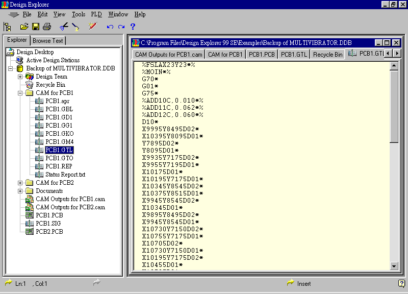 要檢查各Gerber輸出文件，則在瀏覽器中打開CAM Output for PCB1，即可看到一系列Gerber輸出文件。