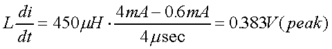 舉例來(lái)說(shuō)，一個(gè)閘在"ON"而載有4mA的電流時(shí)，突然開(kāi)關(guān)切到"OFF"且現(xiàn)在載有0.6mA的電流，假設(shè)開(kāi)關(guān)時(shí)間為4msec，載有450mH的電感信號(hào)的導(dǎo)體，此時(shí)所產(chǎn)生的電壓突波為