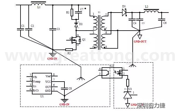 功率回路和控制回路要注意分開，采用單點(diǎn)接地方式