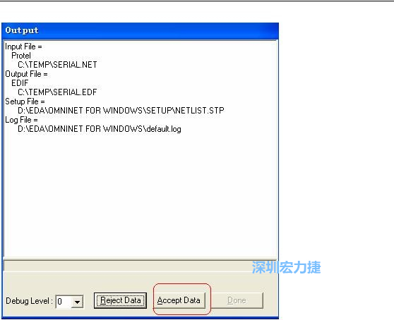 系統(tǒng)彈出一個輸出窗口，點擊 Accept Data。完成后點擊“確定”，再點擊“Done”關閉輸出窗口。退出 Omninet for Windows。