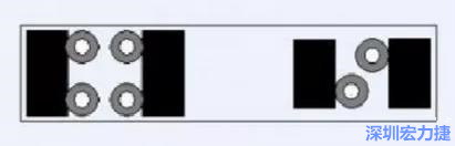 對(duì)于大尺寸的電容，比如板級(jí)濾波所用的鉭電容，推薦用圖中的安裝方法